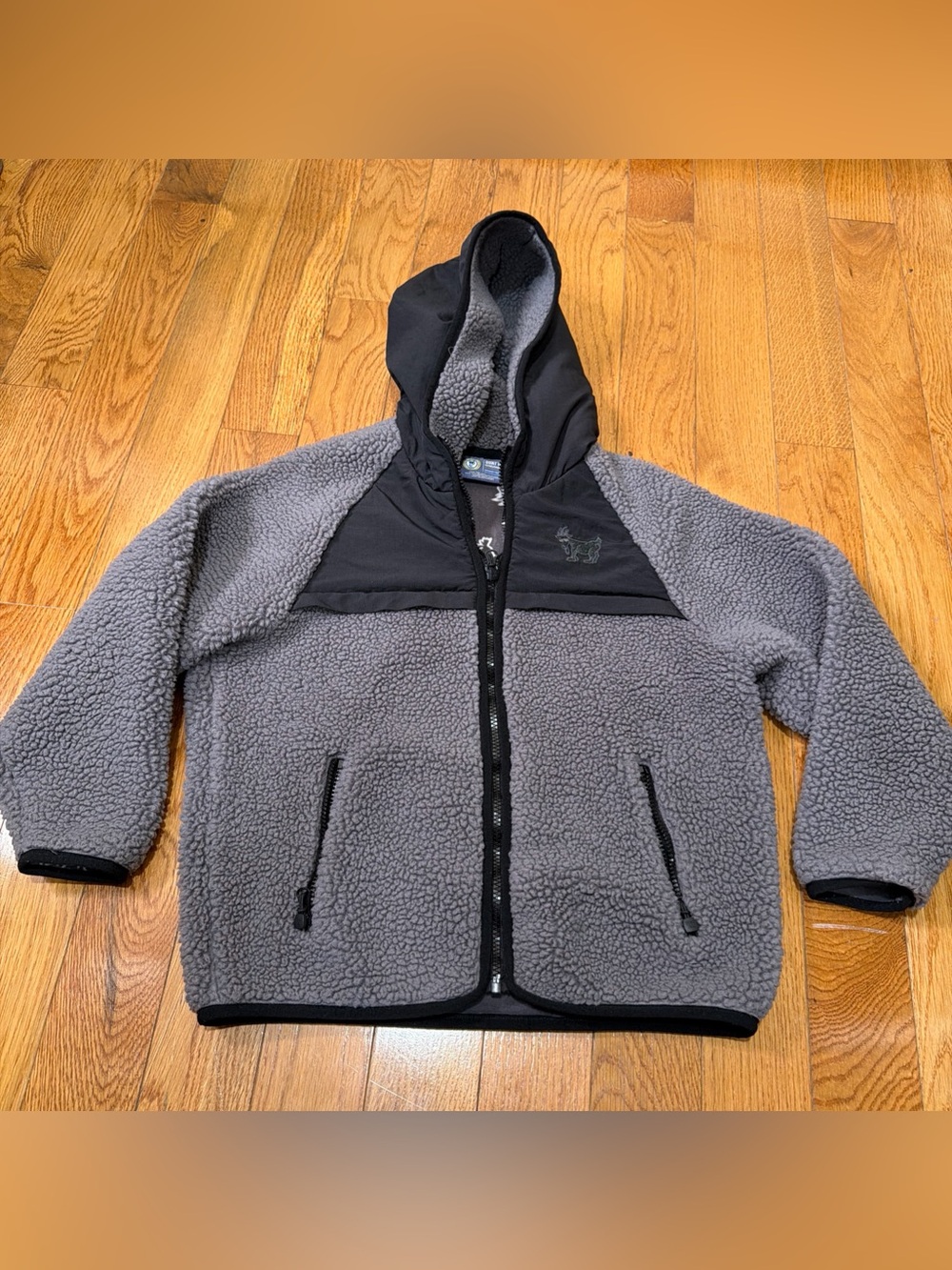 Goat USA Youth Large Fleece Sherpa Full Zip Hoodie Jacket Gray